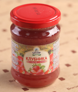 ВАРЕНЬЕ БАРСКИЕ ПРОДУКТЫ КЛУБНИКА ПРОТЁРТАЯ С САХАРОМ 280 Г
