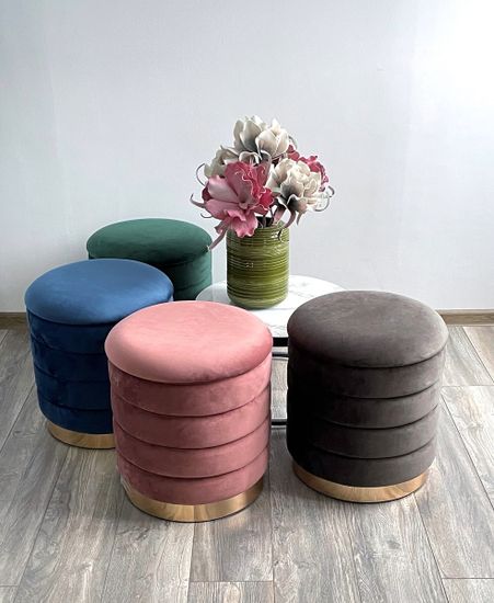 Пуф для гостиной ФРЕД розовый #15, велюр / золотой каркас