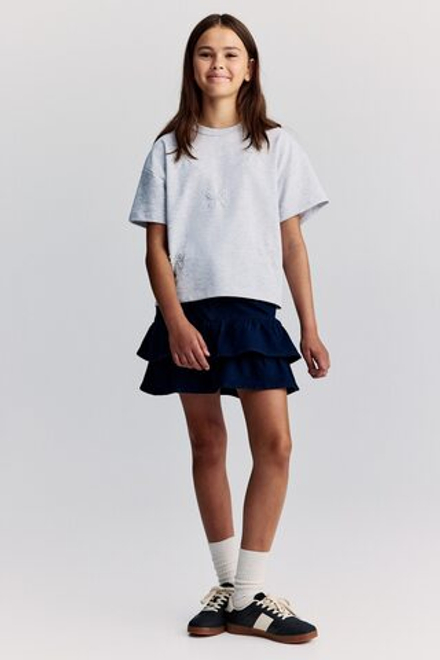 H&M Футболка свободного кроя с принтом, светло-серый меланж