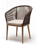 "Марсель" стул плетеный из роупа, основание дуб, роуп коричневый круглый, ткань бежевая 15052