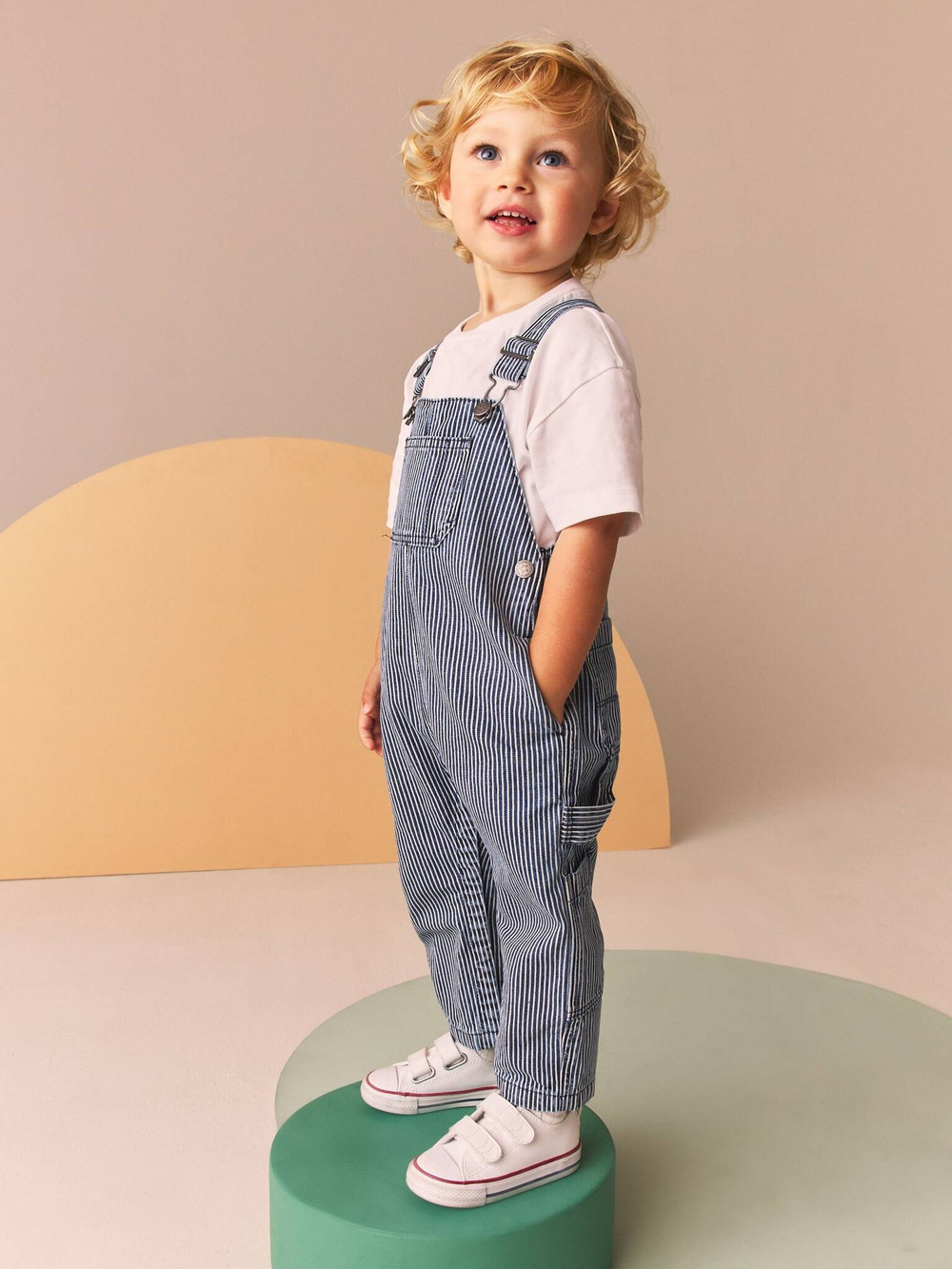 Комбинезон джинсовый для мальчика Next B25-311, Темно-синий, Белый