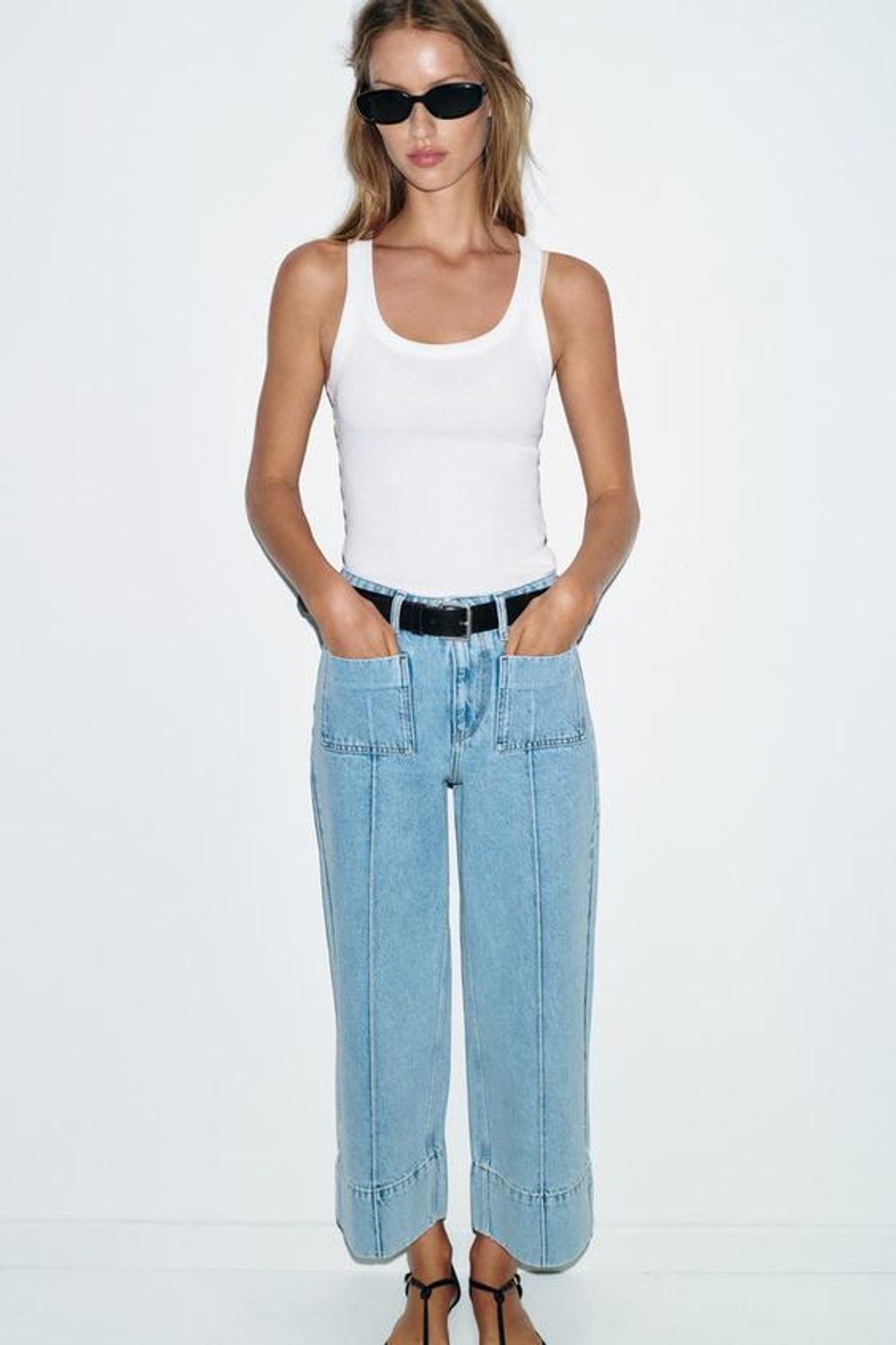 ZARA ДЖИНСЫ Z1975 WIDE-LEG CROPPED С ВЫСОКОЙ ПОСАДКОЙ, ГОЛУБОЙ