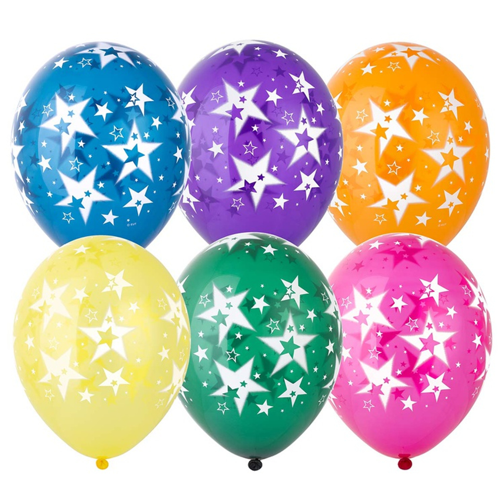 Шар латексный 35см Звезды Большие (Ассорти)