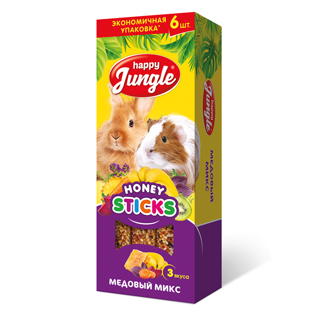Happy Jungle Палочки для крупных грызунов Медовый микс (6 шт), 180 г