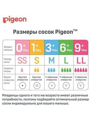 PIGEON Соска Перистальтик Плюс д/бутылки с широк.горлом, отверст.LL (9 мес.), 2шт