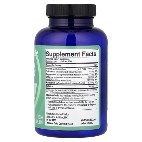 SaltStick, капсулы с электролитами и кофеином, 100 вегетарианских капсул