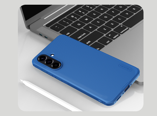 Усиленный защитный чехол синего цвета от Nillkin для Samsung Galaxy A56 5G, серия Super Frosted Shield Pro