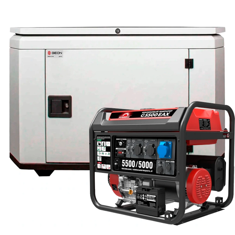 Генератор бензиновый SUNREKA G5500EAX с кожухом Geon 1400SS RAL 7035