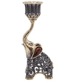 Народные промыслы AM-4092 Подсвечник «Слон Ажурный» (латунь, янтарь)