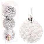 Ёлочные игрушки «Шишки нарядные» 6 см (набор 3 шт), серебро/белый