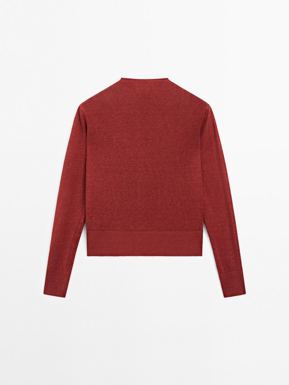 Massimo Dutti Кардиган из 100% льна с длинными рукавами, бургундский