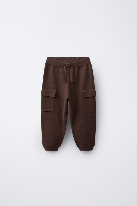 ZARA ТРИКОТАЖНЫЕ БРЮКИ-ДЖОГГЕРЫ КАРГО, ТЕМНО-КОРИЧНЕВЫЙ