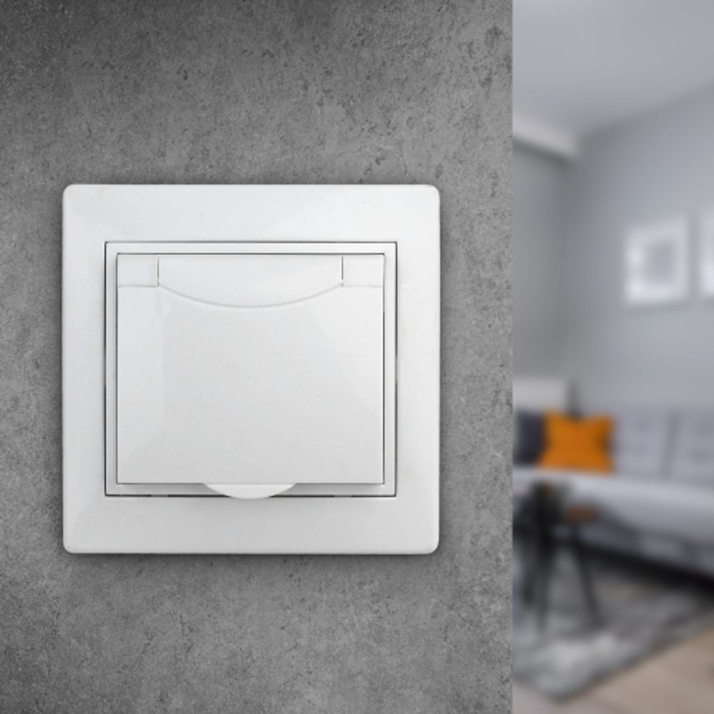 1-203-01 Intro Розетка 2P+E Schuko с крышкой, 16А-250В, IP20, СУ, Plano, белый | Intro