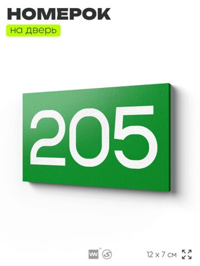 Номер на дверь 205, табличка на дверь для офиса, квартиры, кабинета, аудитории, склада, зеленая 120х70 мм, Айдентика Технолоджи