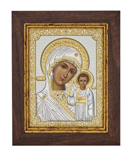 Казанская БМ, икона прямоугольная в рамке под стеклом, красное дерево 232х280