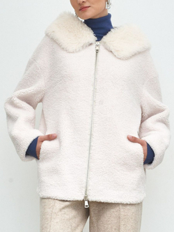 Шуба с капюшоном, жемчужная, Северина