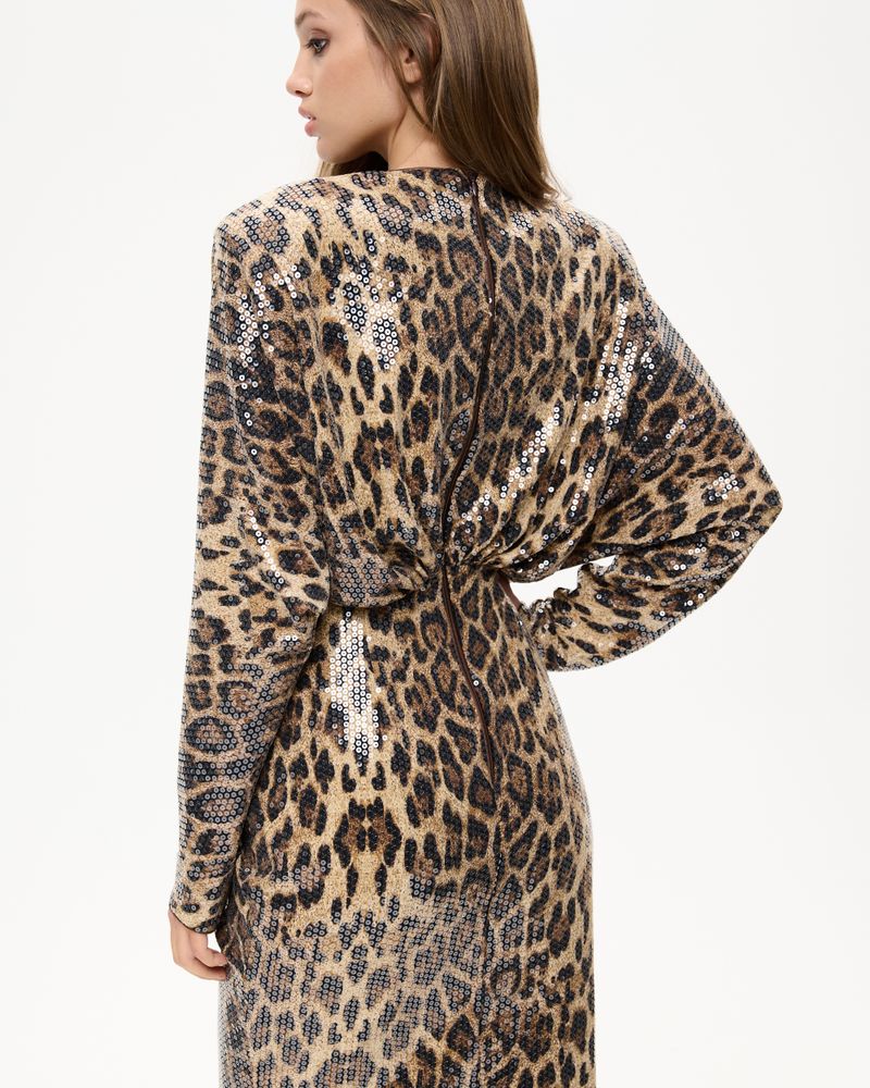 Платье миди из пайеток с леопардовым принтом