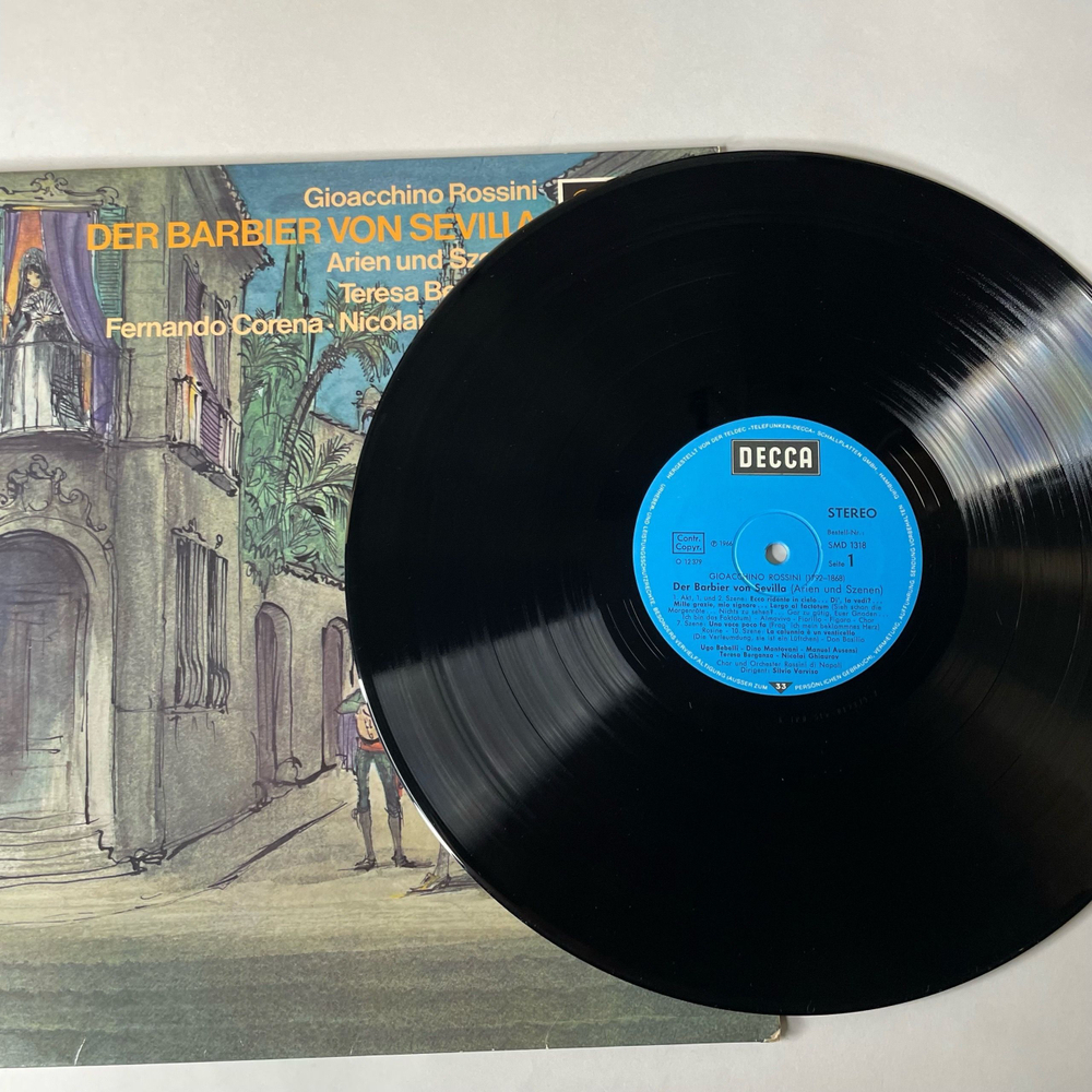 Винтажная виниловая пластинка LP Gioacchino Rossini, Teresa Berganza, Fernando Corena, Nicolai Ghiaurov, Севильский Цирюльник Опера, Der Barbier Von Sevilla (Германия 1975)