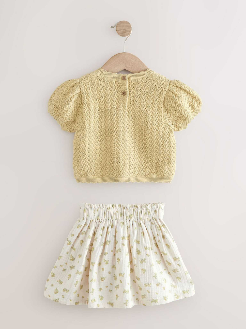 Свитер с коротким рукавом и юбка в комплекте для девочки Next E25-146, Белый, Светло-желтый