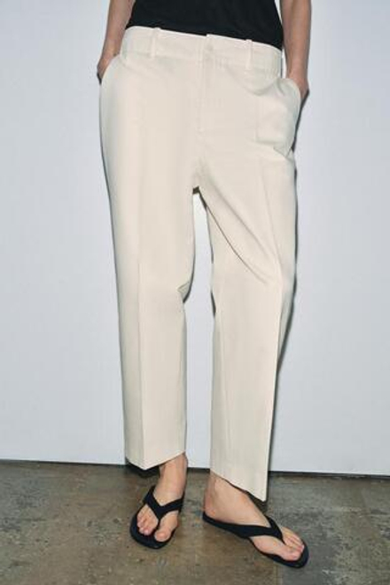 ZARA УКОРОЧЕННЫЕ БРЮКИ — ZW COLLECTION, ЭКРЮ