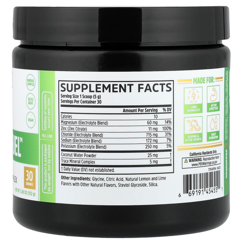 Zhou Nutrition, Hydro-Fuel™, улучшенный комплекс электролитов, лимон и лайм, 152 г (5,36 унции)