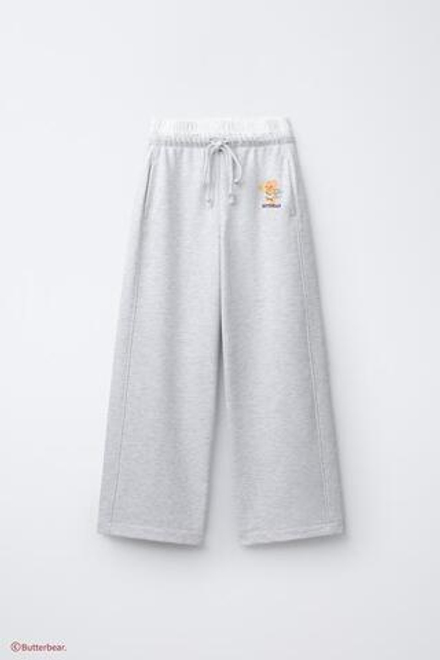 ZARA ШИРОКИЕ БРЮКИ С ДВОЙНЫМ ПОЯСОМ BUTTERBEAR, СЕРЫЙ МЕЛАНЖ