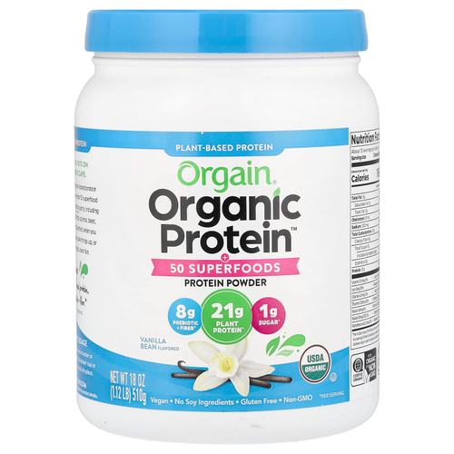 Orgain, Порошок Organic Protein ™ + 50 суперфудов, растительная ваниль, 510 г (1,12 фунта)