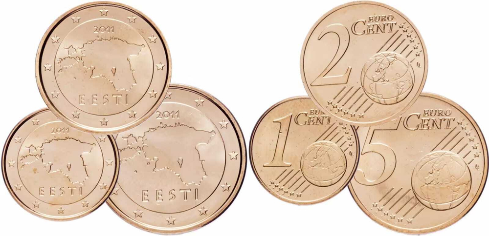 Эстония 1-5 евроцентов 2011-2023 Карта XF
