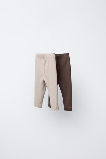 ZARA НАБОР ИЗ ДВУХ ОДНОТОННЫХ ЛЕГИНСОВ, КОРИЧНЕВЫЙ