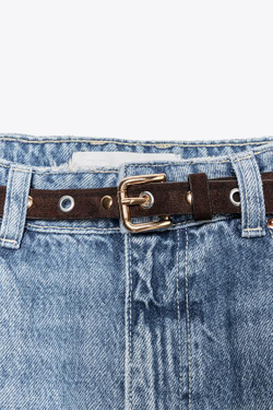 ZARA ДЖИНСЫ Z1975 WIDE LEG CROPPED С ВЫСОКОЙ ПОСАДКОЙ И ПОЯСОМ, ВЫЦВЕТШИЙ СИНИЙ