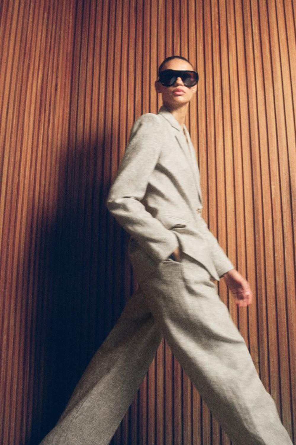 ZARA ПРЯМЫЕ БРЮКИ ИЗ 100% ЛЬНА, ПЕСОЧНЫЙ МЕЛАНЖ