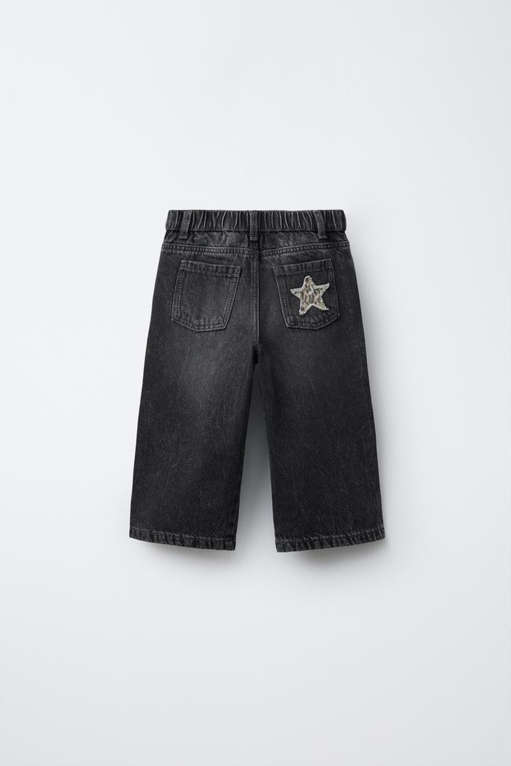 ZARA ПРЯМЫЕ ДЖИНСЫ С ЗАПЛАТКАМИ В ВИДЕ ЗВЕЗД И АНИМАЛИСТИЧЕСКИМ ПРИНТОМ, ЧЕРНЫЙ