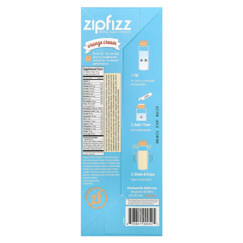 Zipfizz, Энергетическая смесь для здорового спорта с витамином B12, апельсиновый крем, 20 тюбиков по 11 г (0,39 унции)
