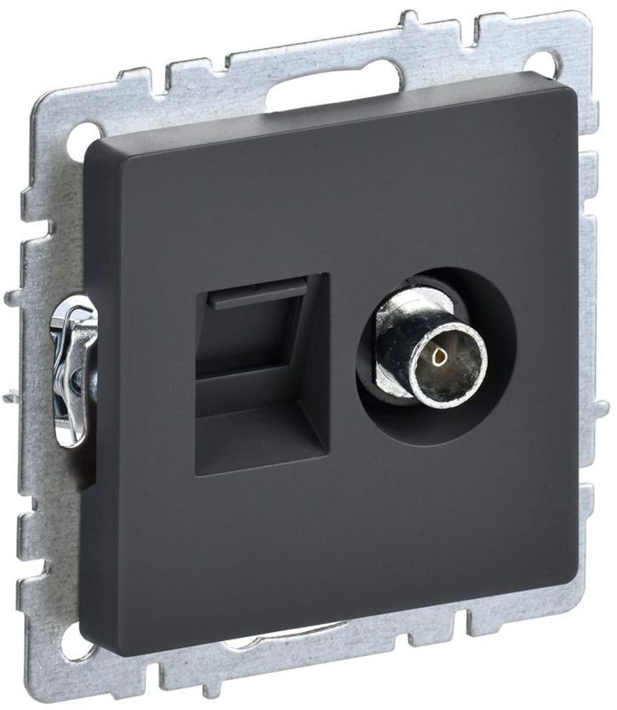 Розетка компьютерная + телевизионная 2-м BRITE РТВ/РК12-БрГ RJ45 кат.5E + TV механизм графит IEK BR-AK20-1-K53