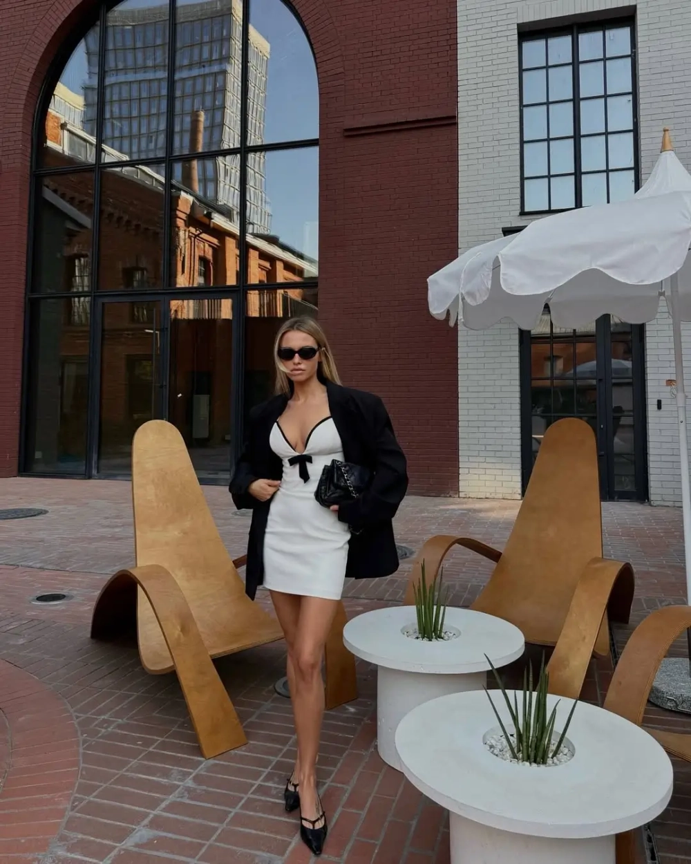 Корсетное платье мини с бантом, Белый