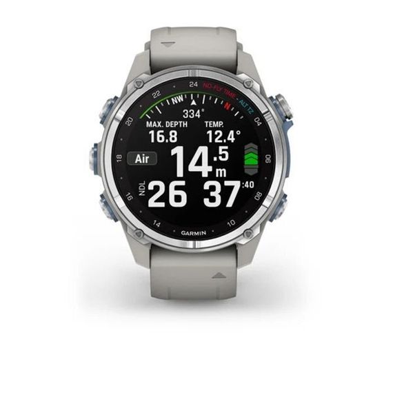 Умные часы Garmin Descent Mk3 (43 мм) из нержавеющей стали с силиконовым туманно-серым ремешком