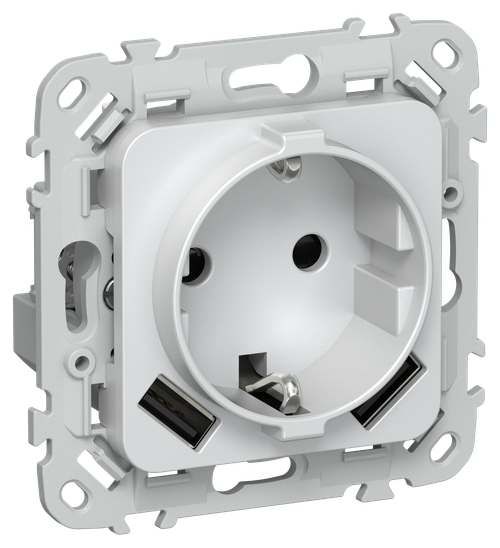 FLITE Розетка 1-местная с заземлением с защитными шторками 16А с USB A+A 3,1А безвинтовое крепление РСЮша11-1-ФлЖ жемчуг IEK