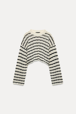 ZARA ТОП ИЗ КРУЖЕВА КРОШЕ В ПОЛОСКУ, ПОЛОСКИ