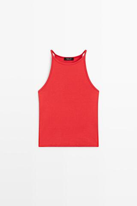Massimo Dutti Топ из смесового хлопка с горловиной халтер, коралловый