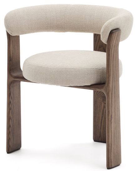 Granite Стул на 3 ножках из бежевого шенилла и массива ясеня в отделке орех Испания La Forma