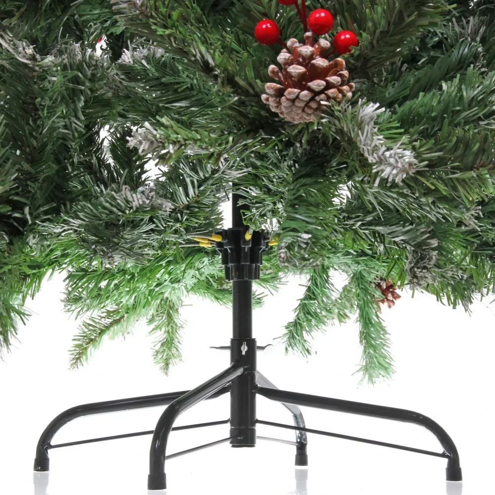 Ёлка «Морозная» 150 см, ПВХ с шишками,ягодами и белым напылением (500 ветка)