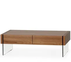 Журнальный стол с ящиками Somerset 127x60 см, шпон ореха, стеклянные ножки