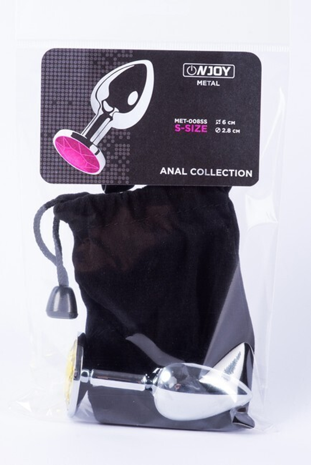 Анальная пробка металлическая серебристая с желтым кристаллом Onjoy Metal Plug Silver Small (Цвет: серебряный с желтым)