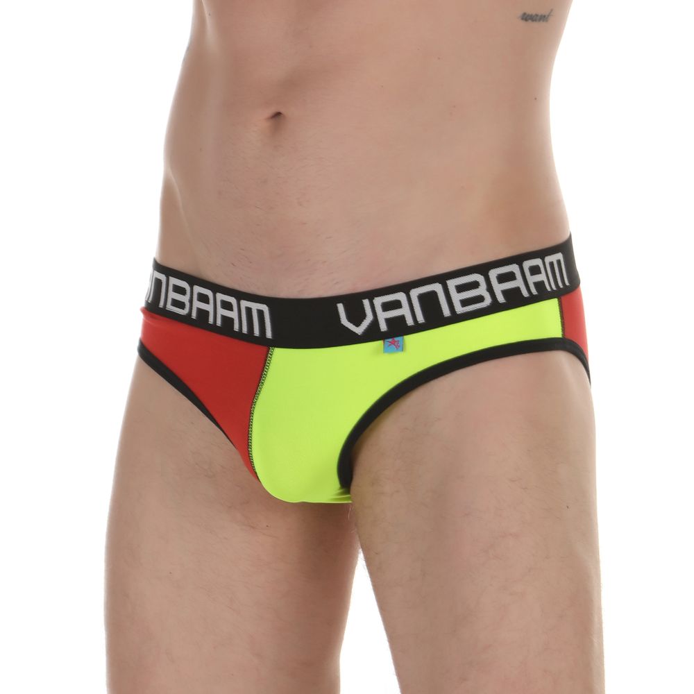 Мужские трусы слипы красные с салатовой вставкой Van Baam