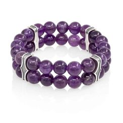 Двойной браслет из аметиста 8 мм с шармами из серебра