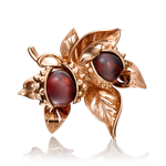 Брошь «Каштан» из красного золота с янтарём