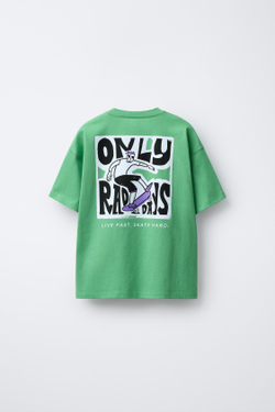 ZARA ФУТБОЛКА С ПРИНТОМ SKATER, ЗЕЛЕНЫЙ