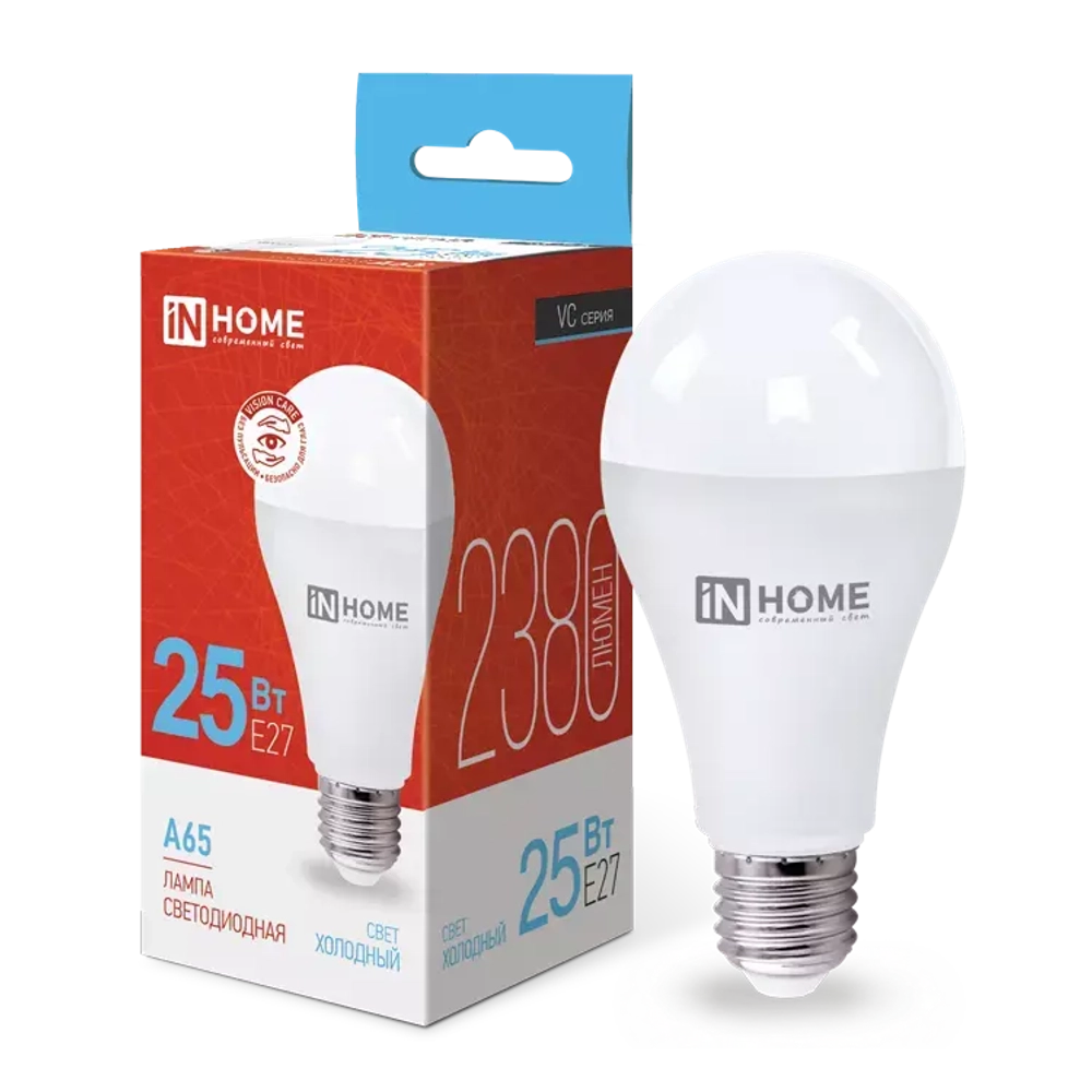 Лампа светодиодная LED-A65-VC 25Вт 230В Е27 6500К ХОЛОДНЫЙ 2380Лм IN HOME