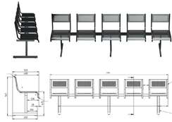 Секция стульев перфорированная пятиместная неразборная на квадратной трубе без подлокотников