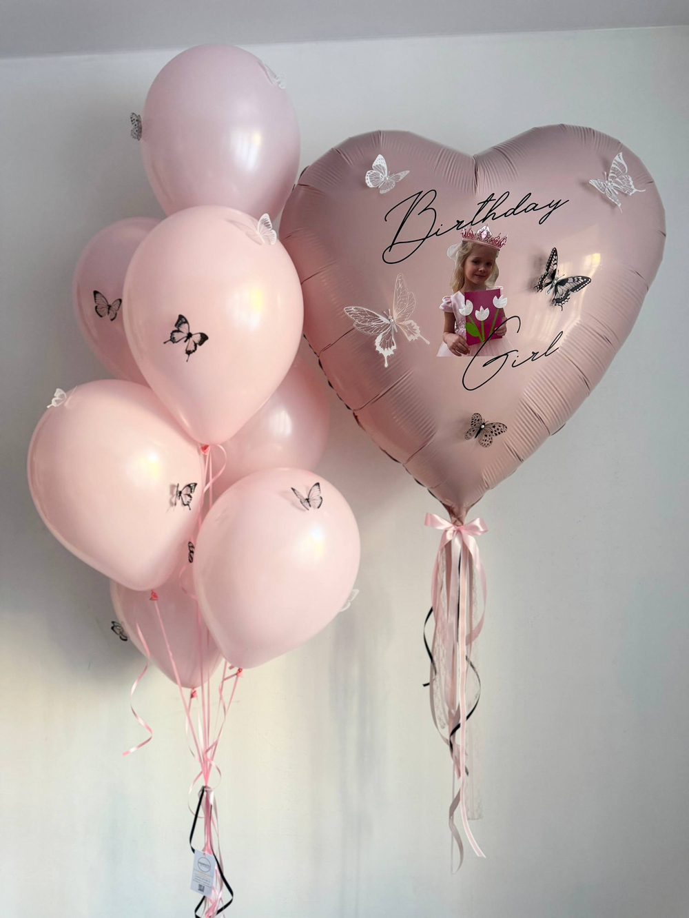 Воздушные гелиевые шары для дочки корона/бабочки/пыльная роза №4708